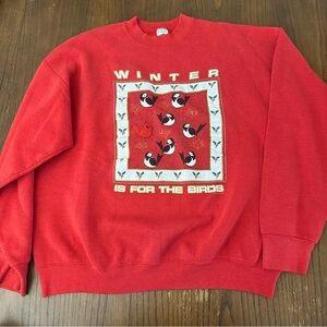 Vintage fruit of the loom Winter is for the birds crew neck XL